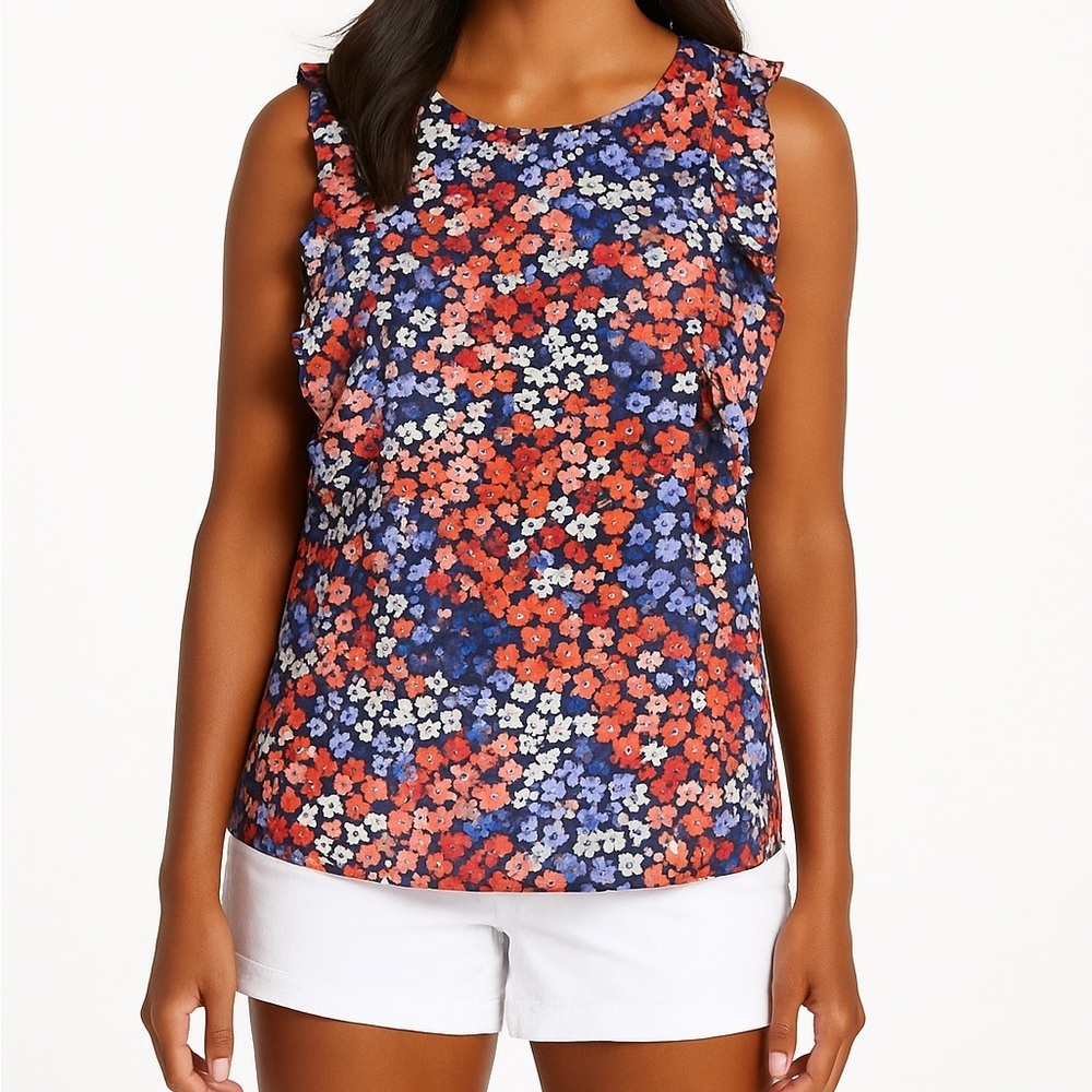 Juicy Couture Floral Sleeveless Blouse with Ruffles